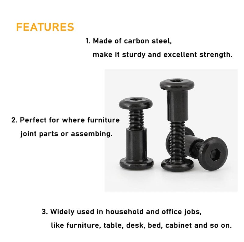 binifiMux Black M6 Hex Drive Socket Cap Bolts Kit, binifiMux 35-Set Allen Head Countsunk Furniture Crib Bolts Nuts Kit, M6x15mm/ 20mm/ 25mm/ 30mm/ 35mm/ 40mm/ 50mm - Image 4